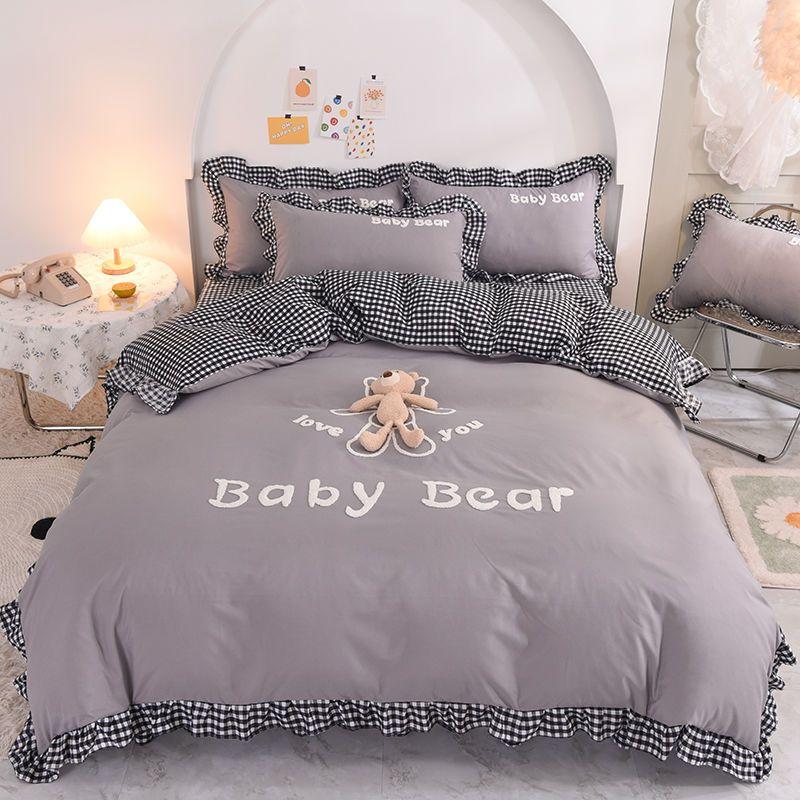 Vier-Jahreszeiten Universell Koreanische Version Tagesdecke Vierteiliges Set Mädchenherz Prinzessinnenstil Dreiteiliges Set Bettlaken Bettbezug