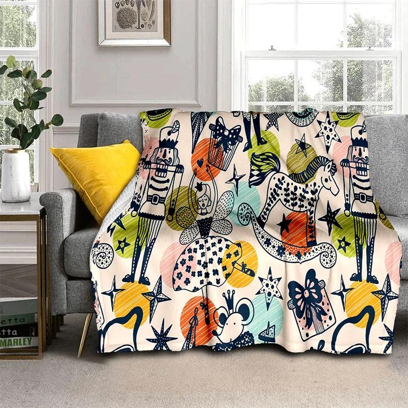 Kreslená deka s vánočním stromkem a Louskáčkem, Měkká přehozová deka pro domov, ložnici, postel, pohovku, na piknik, cestování, do kanceláře, krycí deka pro děti