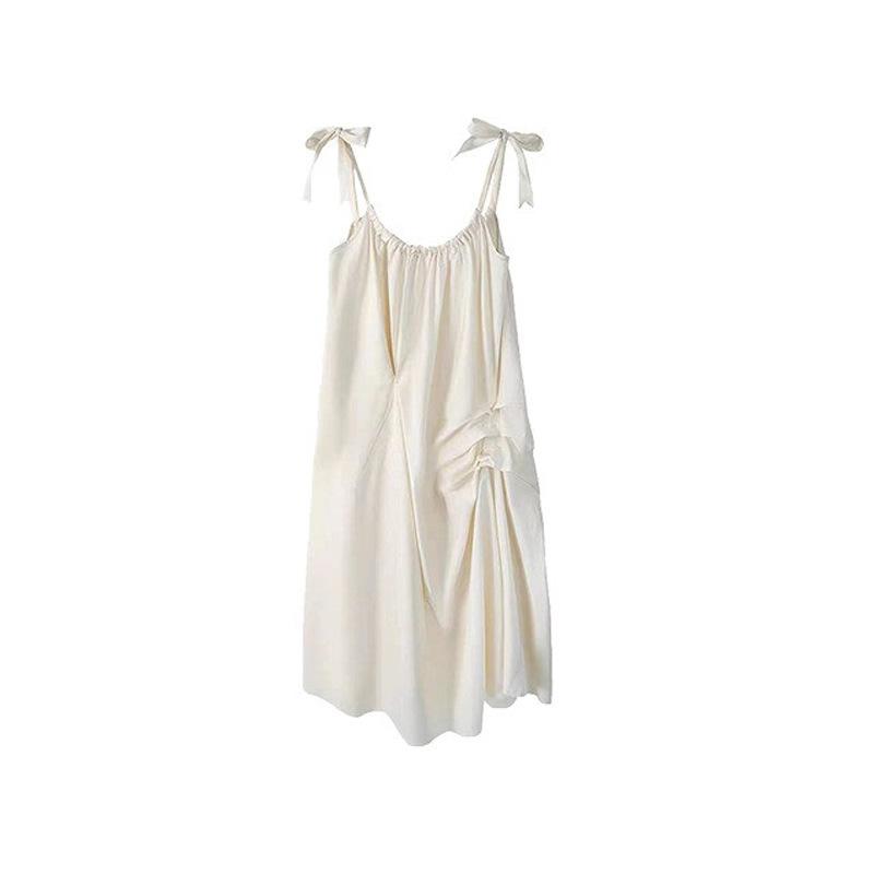 Holiday style French dress children's new summer super fairy Mori bow strap suspender dress