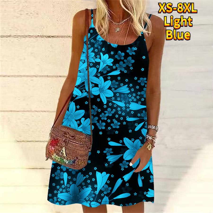 Women Flower Withering Lilies Printed Mini Dress Sleeveless Party Dress Summer Beach Dress Sundress