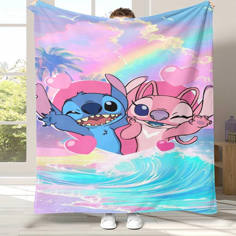 

Kawaii S-Stitch Cartoon Flannel Blanket,Ultra Soft Warm Plush Throw for Home Bedroom Bed Sofa Cover Camping Picnic gift kids 75x90cm