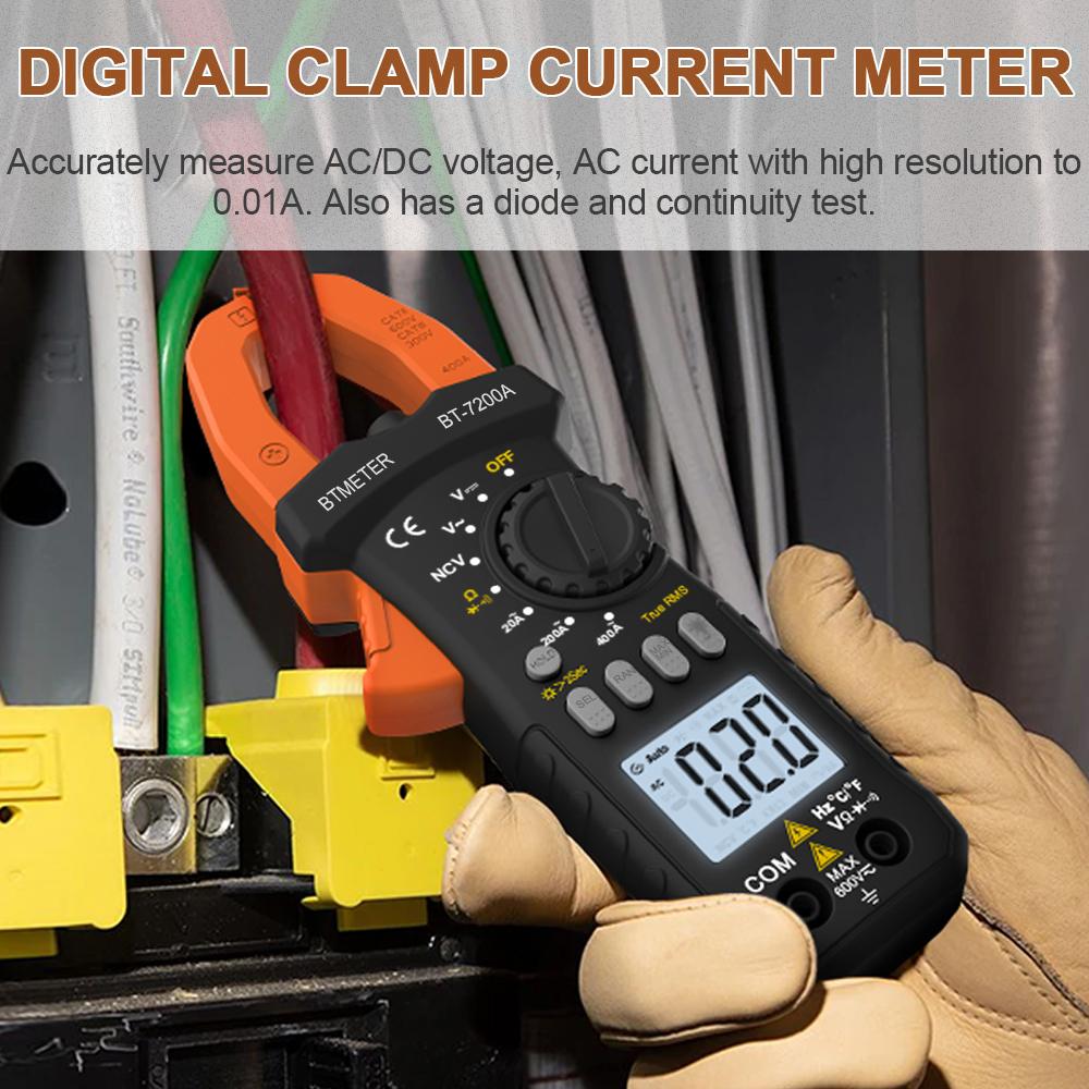  Non-Contact Voltage Detector, BT-7200A Digital Clamp Multimeter, With Backlit Display And Support Data Storage Function