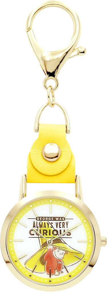 Fieldwork Analog Pocket Watch featuring Curious Japanese Easy Hook Keychain Bag Yellow Leather KC Women's George, Movement, Attachment, Watch, Charm,