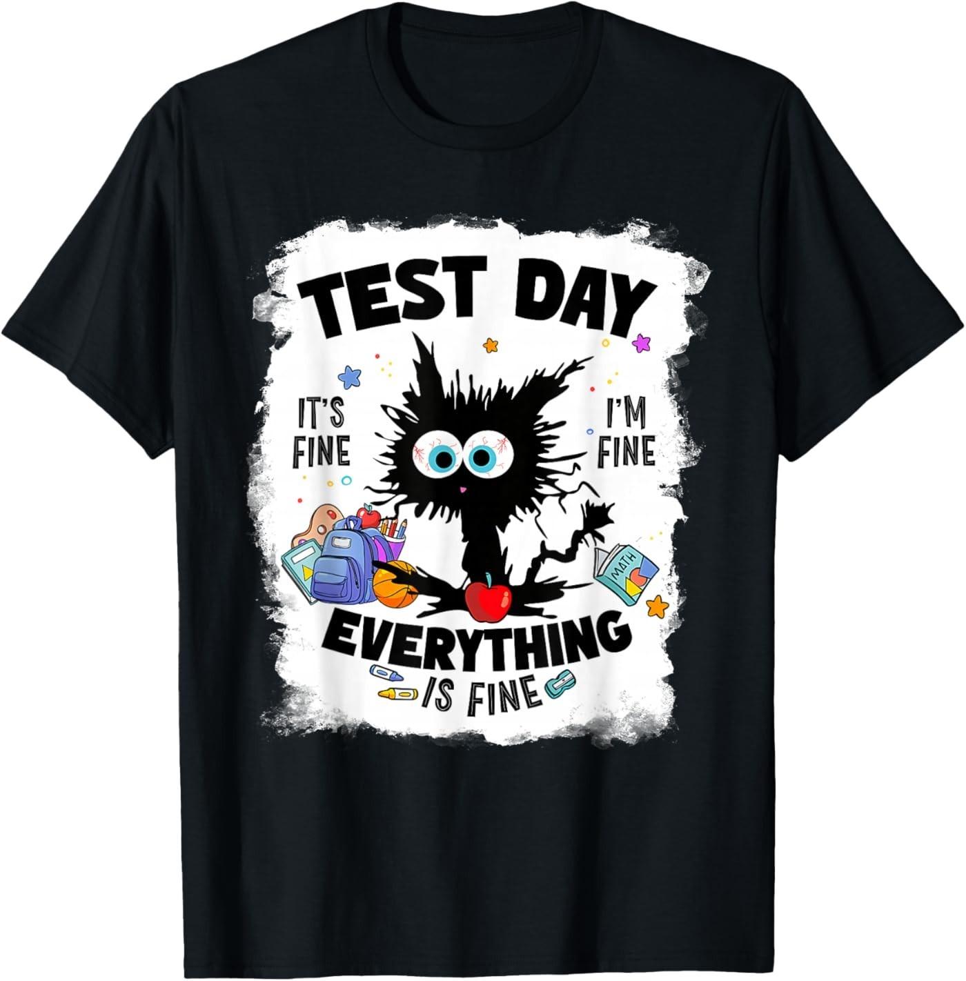 Test Day Funny Stressed Cat Teacher Student Testing Day T-Shirt S