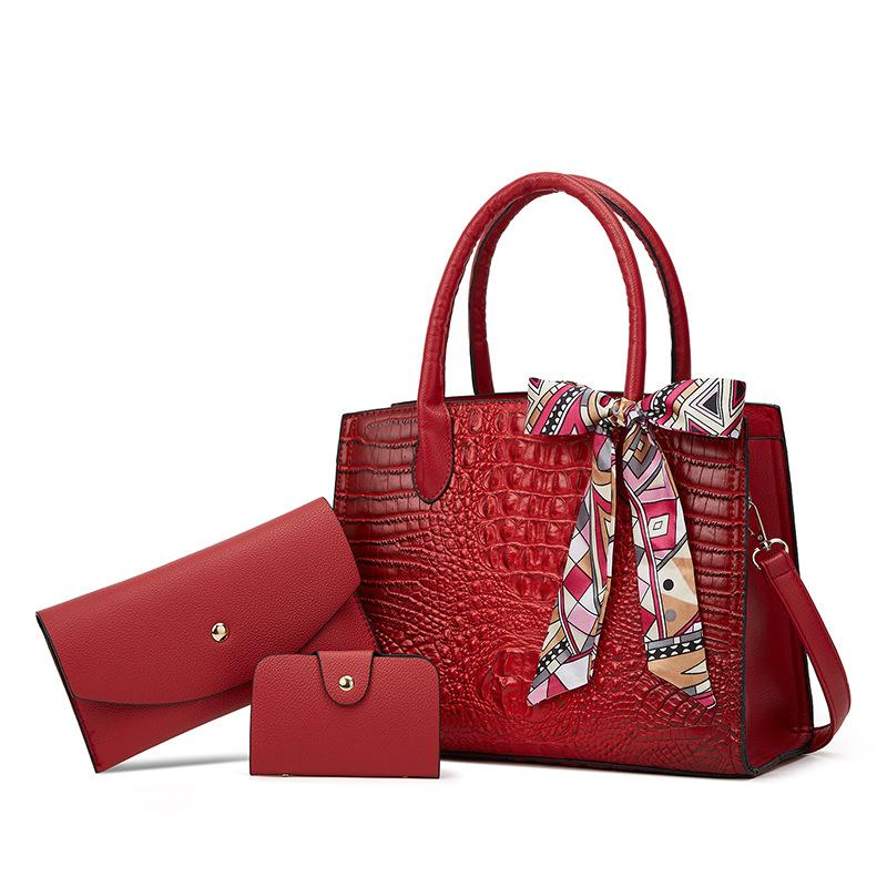 

Fashion Crocodile Pattern Women S Bag, Mother And Child Bag, Tide Three-Piece Set, Handbag, Shoulder Messenger Bag, Women S Bag. красный