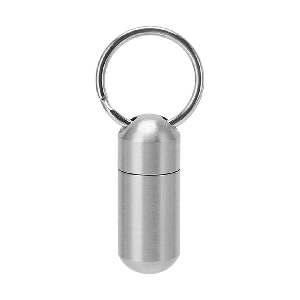 Portable Medicine Bottle Stainless Steel Waterproof Small Capsule Case Storage Container with Keychain