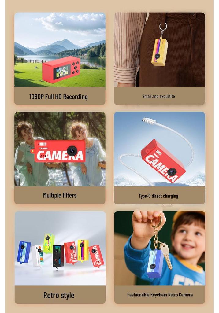 Retro Mini Keychain Camera: 1080P HD, Screen, Portable Thumb Toy