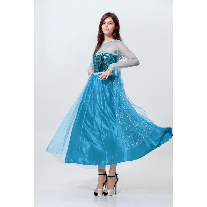 Frozen Princess Elsa Dress Long Sleeve Dress Halloween Costume Cinderella Queen Show Costume
