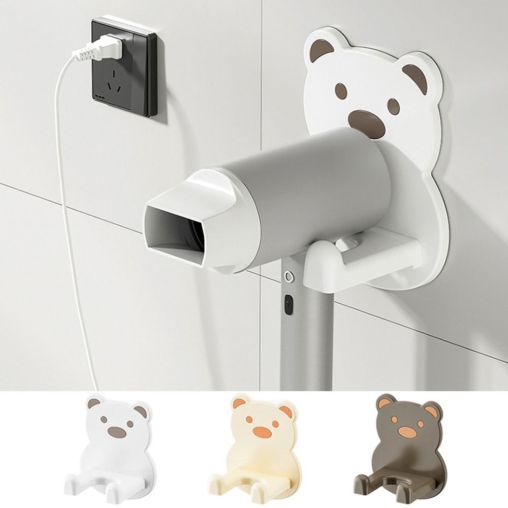 Plastic Cartoon Bear Hair Dryer Holder Self-adhesive Hair Dryer Shelf Bathroom