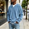 Men's V-neck Faux Two Piece Corduroy Long Sleeve Casual Sportswear T-shirt