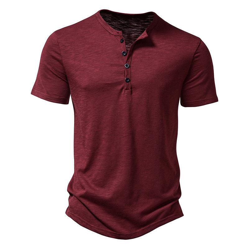 Mens Casual Solid Color Henley Collar Short Sleeve T Shirt