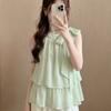 Summer New Pure Desire Style Bow Strap Ruffle Edge Sleeveless Shirt Women's Loose and Thin Versatile Temperament Top