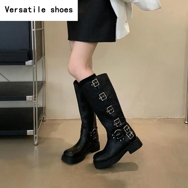 Winter High Women Boots Fashion Metal Decoration Knee High Boots  Female Autumn Winter Girl's Knight Boots Shoes