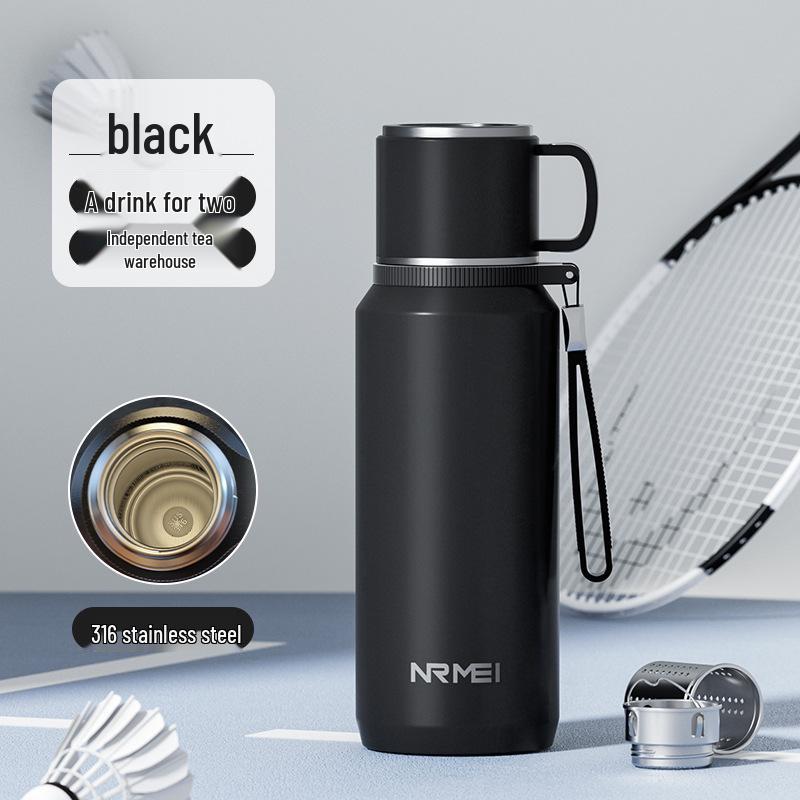 Pánská 1000ml nerezová láhev s čajovým sítkem a na vodu – špičková, velkokapacitní, přenosná izolovaná nádoba