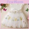 Summer Girl Flower Embroidered Mesh Dress With Bow For Toddler Girls