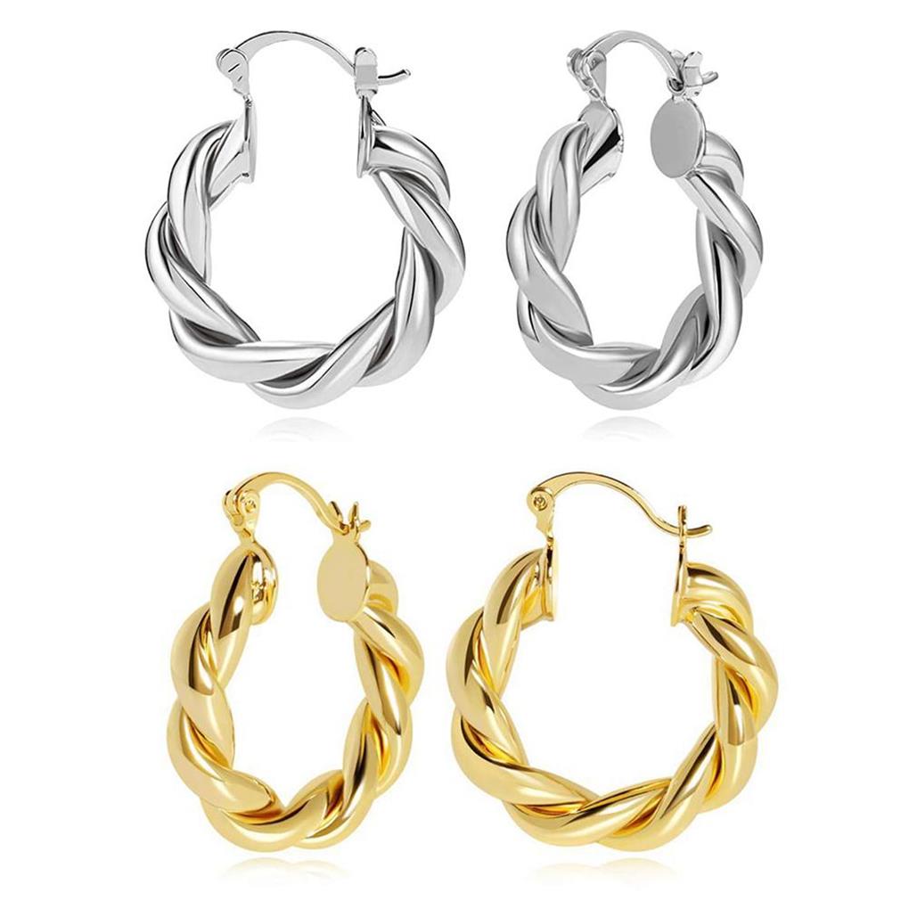 1 Pair C Shape Earrings Twisted European Style 25mm 14K Golden Trendy Ear Rings Minimalist Fashion Elegant Jewelry for Party