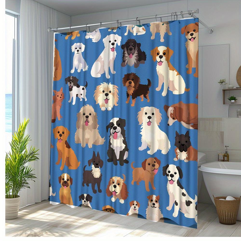 1Pc Cute Dog Print Shower Curtain For Pet Lovers - Soft Polyester Fabric, 70.8X70.8 Inches, Easy Install With 12 Hooks, Machine