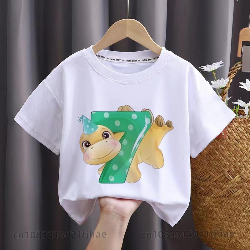 Cartoon Dinasour Birthday Baby Tshirts for Boy Party T-shirts Kids Tops Children Tees Girl Clothes 110