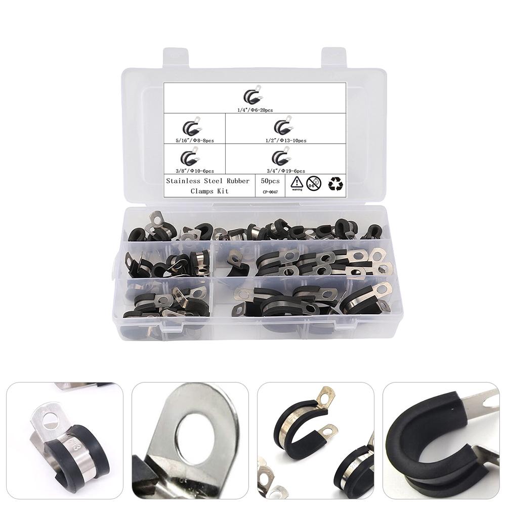 

50 Pcs Adhesive Strip Stainless Steel 304 Rubber Clamp Hexagonal Floor Stickers Cable 1.5X1.3cm