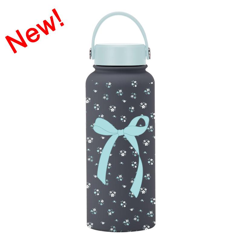1L Thermos Cup Large Capacity Wide Mouth Portable Vacuum Sports Kettle Outdoor Printing Water Cup Female