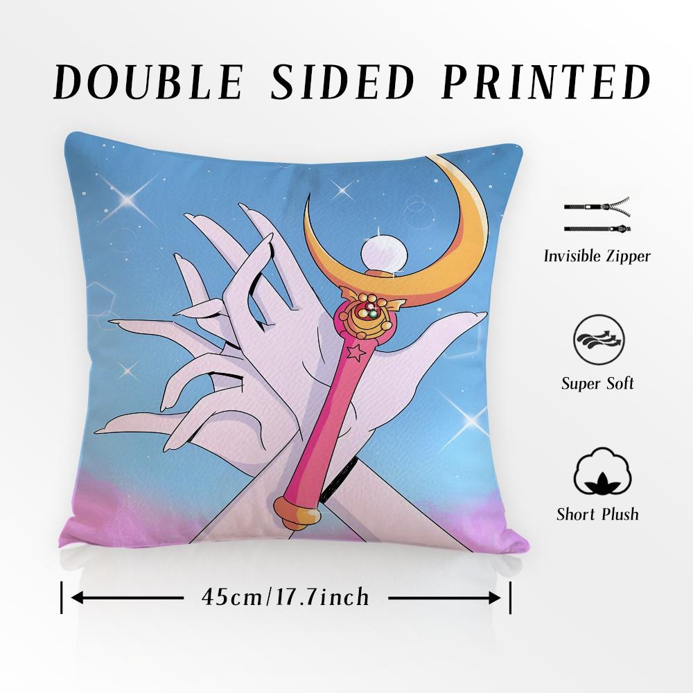 S-SAILOR Anime M-MOON Pillow Case Pillowcase Anti-dustmite Pillow Invisible Zipper Silky Short Plush Sofa Cushion Cover