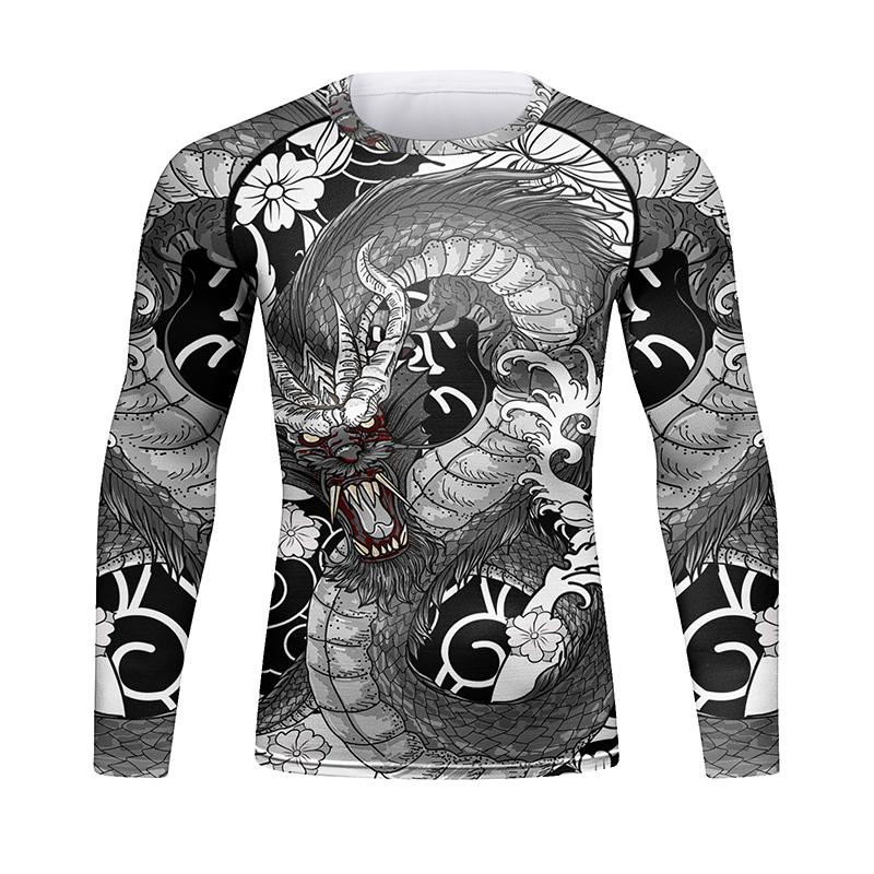 Custom Tattoo Men's Gym Compression Fitness Tshirt Masculine Sublimation Long Sleeve Rashguard BJJ Jiu Jitsu Boxing Jersey