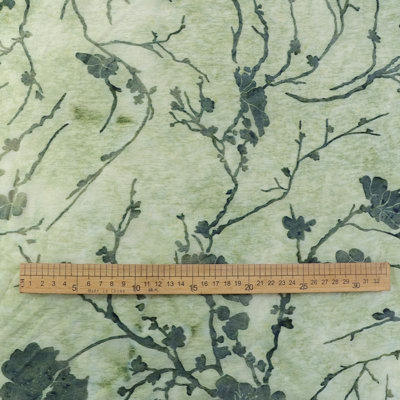 Bamboo Plum Blossom Tie-Dye Flocking Mesh Fabric for Cheongsam Dress