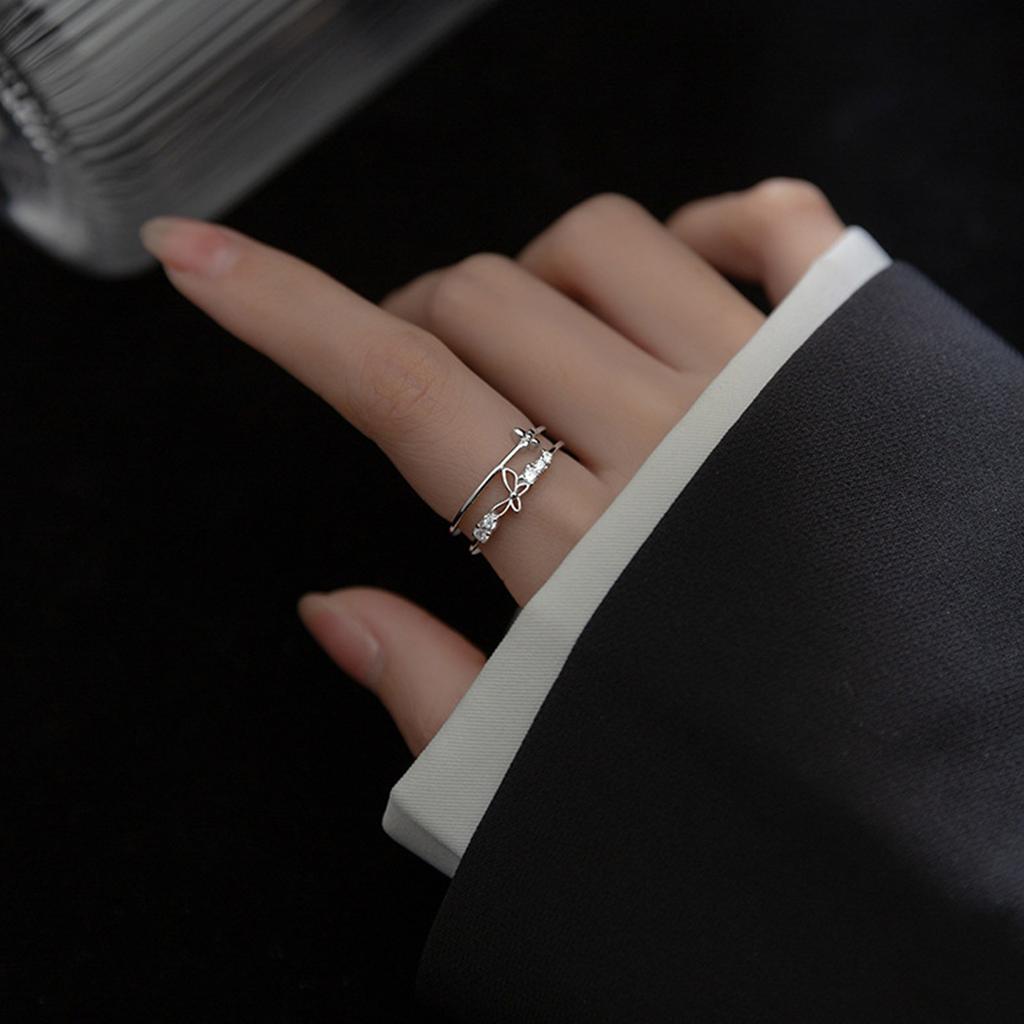 Women's Small Fresh Diamond Butterfly Finger Ring With Adjustable Opening