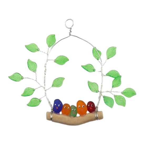 Colorful Bird Perch Seaglass Decoration Handmade Sea Glass Multicolor Bird on Branch Wall Art Sea Glass Artwork Wall Hanging Ornament