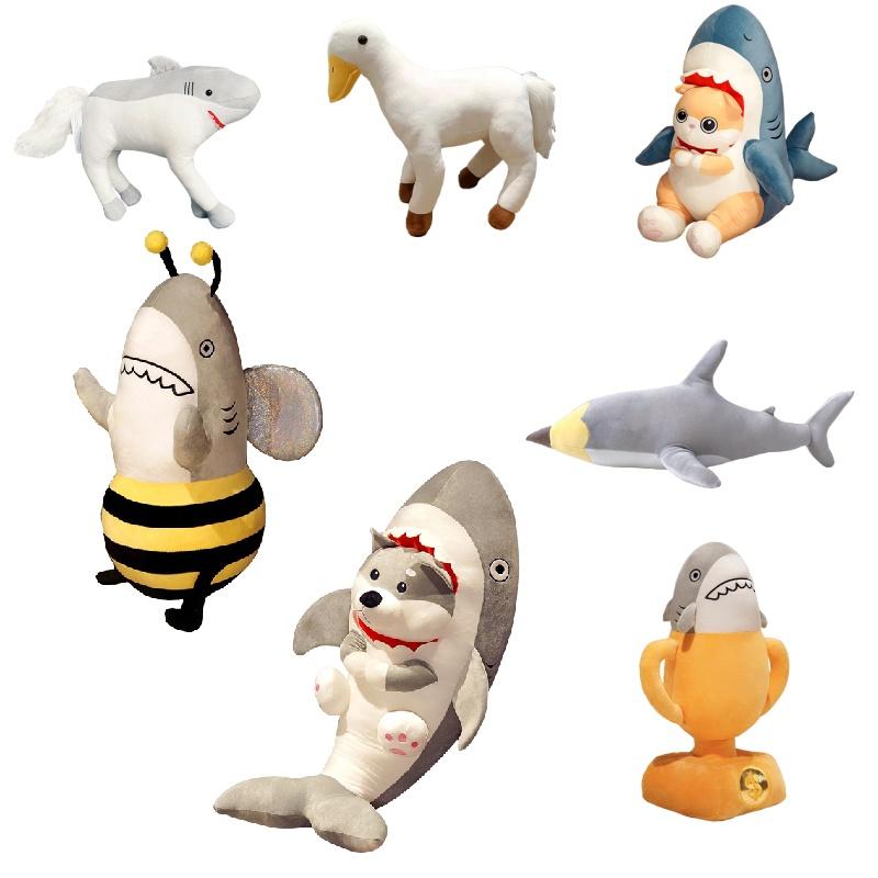 Urkomisches Hai-Plüschtier auf Pferd, lustiges Sharkbee-Bienen-Plüschtier, kreatives und trendiges Geschenk für Jungen und Mädchen
