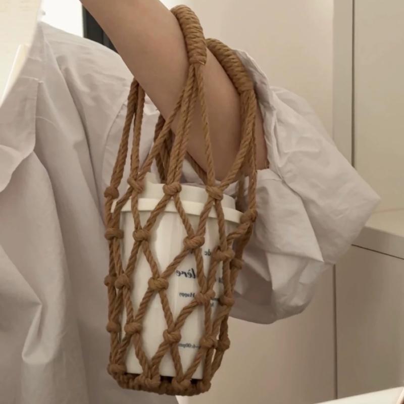 Hand-Woven Bottle Holder Cup Sleeve Handmade Drink Container Sleeve Suitable For Hiking Camping And School