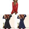 Elegant 128 Digital Print Irregular Ruffle Hem Polka Dot Deep V Chiffon Dress For Stylish Adults
