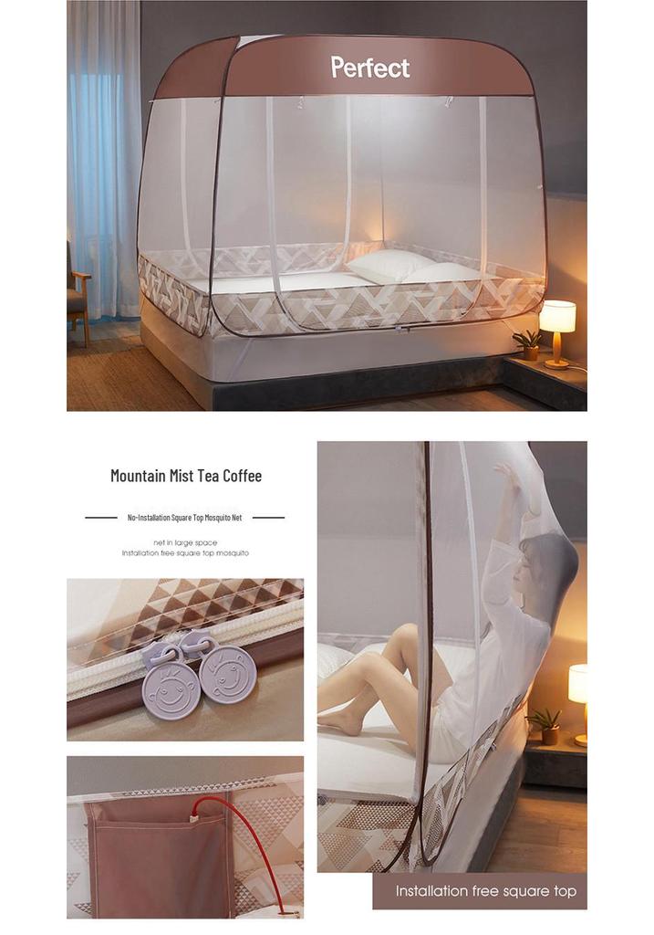 Mongolian Yurt No-Install Anti-Fall Mosquito Net | Encrypted Square Tent for 1.5m-1.8m Bed