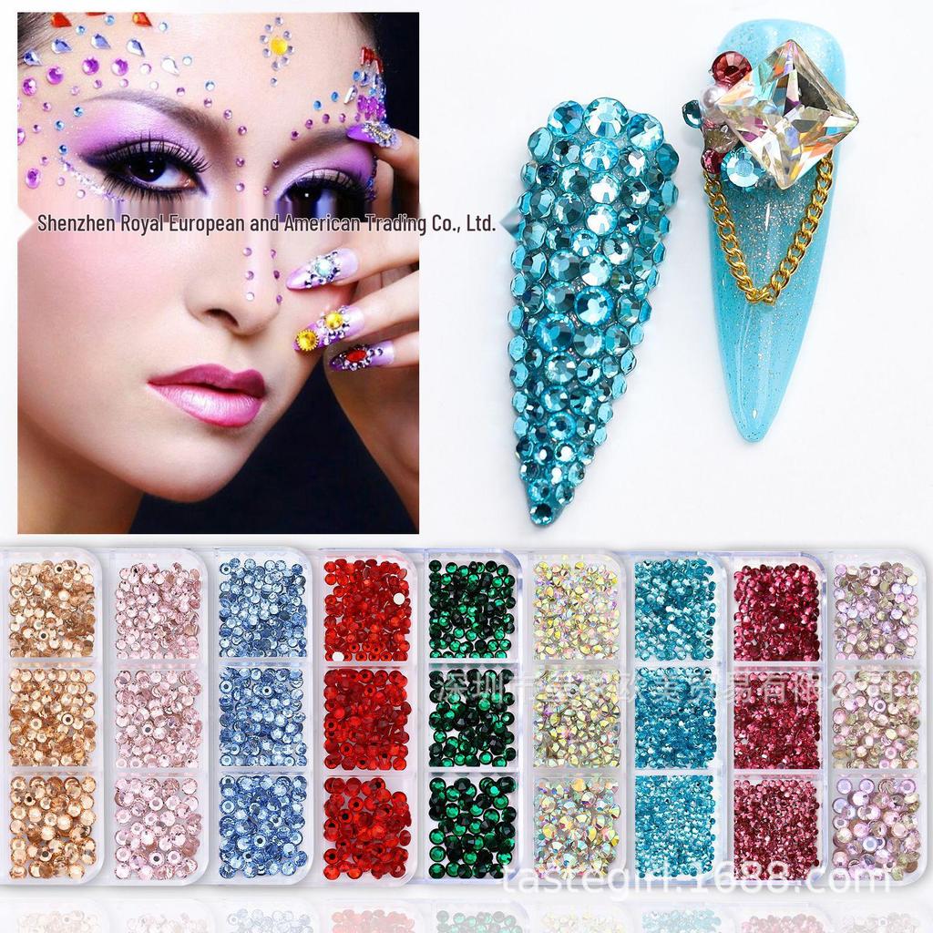 Nail Art Rhinestones: Mixed Color AB Light Pink Champagne Glass Set - Six Grids