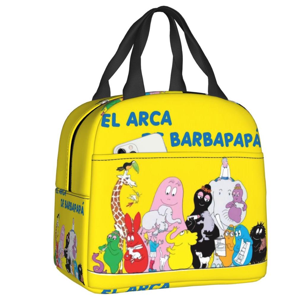 Custom Barbapapa Insulated Lunch Bag for Women Leakproof Cartoon Animated Film Cooler Thermal Bento Box Office Picnic Travel