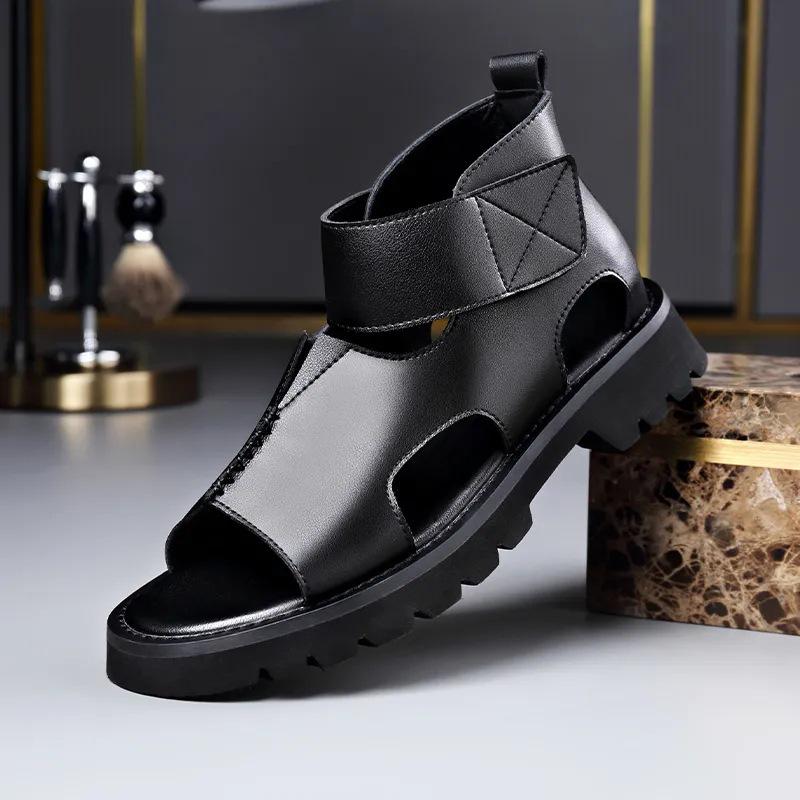 Summer Men's High-Top Leather Sandals - Trendy, Breathable, Plus Size