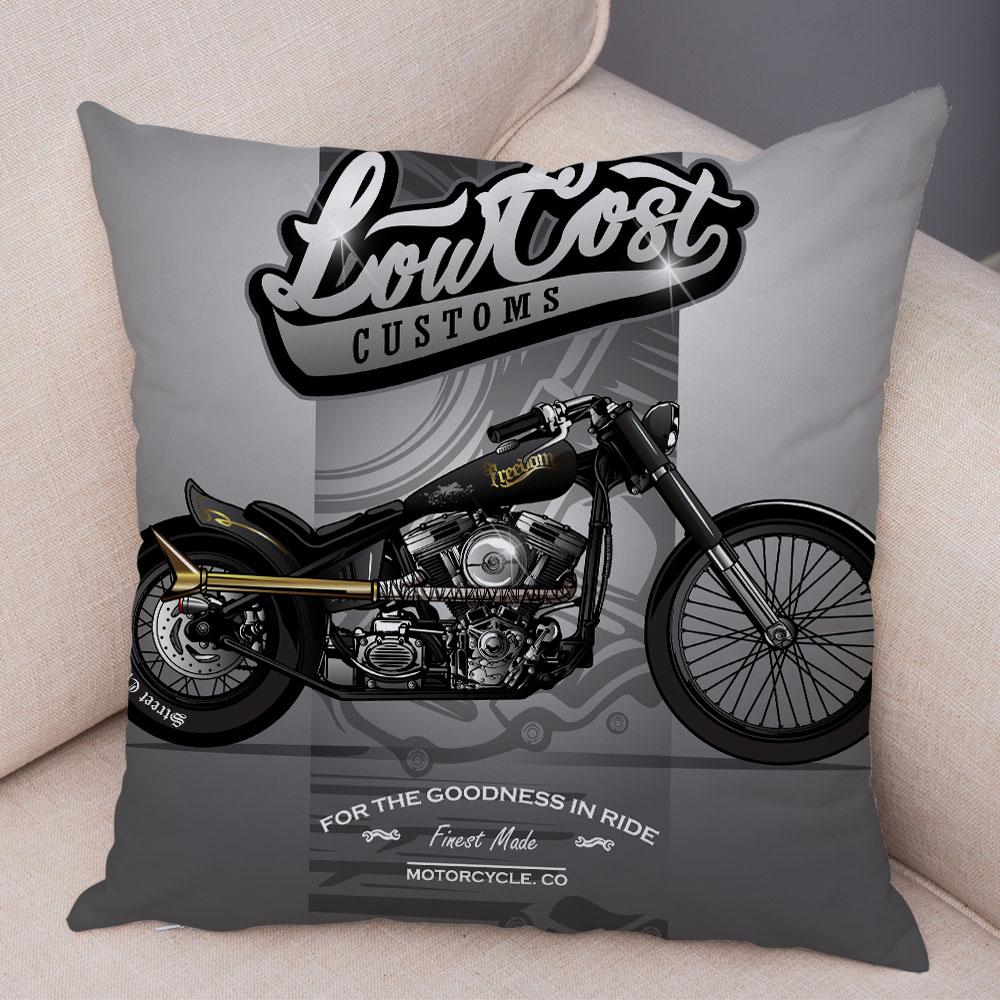 Colorful Motorcycle Cushion Cover Decor Vintage Style Bike Race Pillowcase Soft Plush Pillow Case for Sofa Home Car 45x45cm