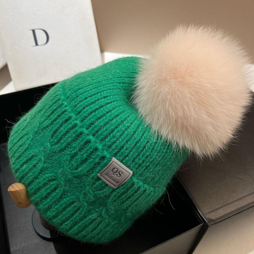 Iceland Flower and Youth Winter Fox Hairball Knitted Hat European and American Cold Warm Rabbit Hair Wool Hat Female