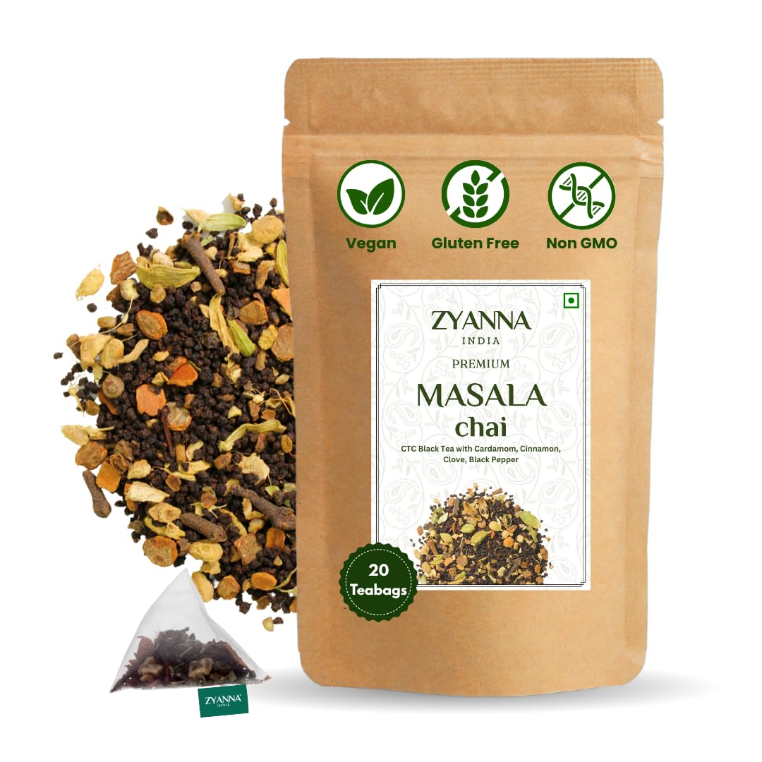 

Zyanna Masala Chai - Assam Tea with Cardamom, Cinnamon, Clove, Ginger & Black Pepper | 40 Tea Bags | Authentic Indian Masala Chai | Bold, Spicy & A
