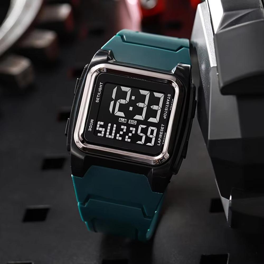 LED Display Sports Digital Watch Multifunction Glow-in-the-dark Electronic Wristwatch Stopwatch Square Quartz Watch For Men Kids
