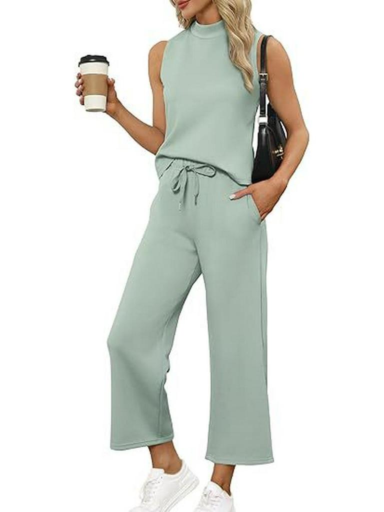 2025 Summer Women's Cross-Border Suit: Vest Top & Wide-Leg Cropped Pants