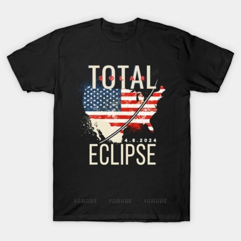 Beach Unisex Tee Shirt Fashion Print Tees Total Solar Eclipse 482024 USA T Shirt Teenager Cotton Tee Shirt Male Summer Top