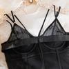 European and American Style Sexy Women's Bodysuit Set: Mesh See-Through, Deep V, Double Spaghetti Straps, Solid Color.