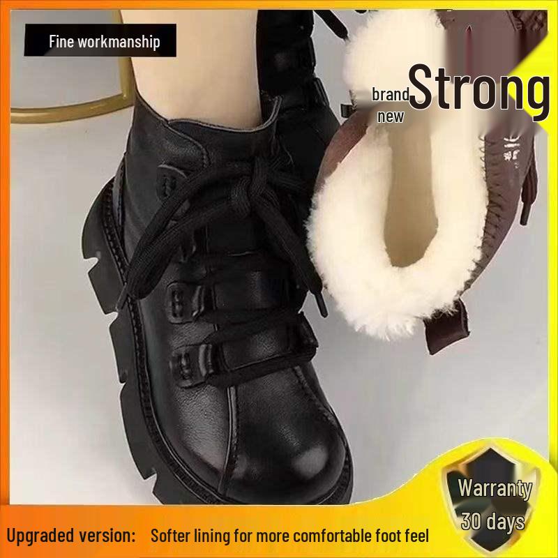 

Женские 2025 Зимние ботинки из мягкой кожи - Утепленные, на вельветовой подкладке, Нескользящие, Теплая зимняя обувь 37