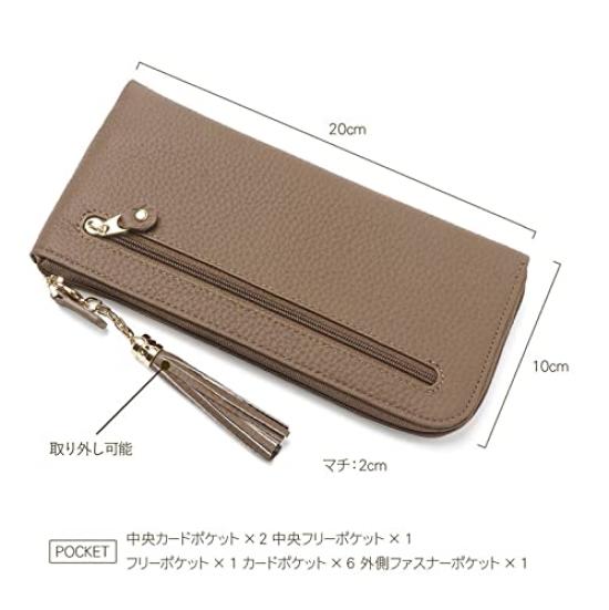 Slim Long Wallet for Genuine Stylish Cowhide Leather Greige [Blanc Pomme] Anti-Skimming Women, Leather, Wallet, L-shaped Zipper, bp-1059