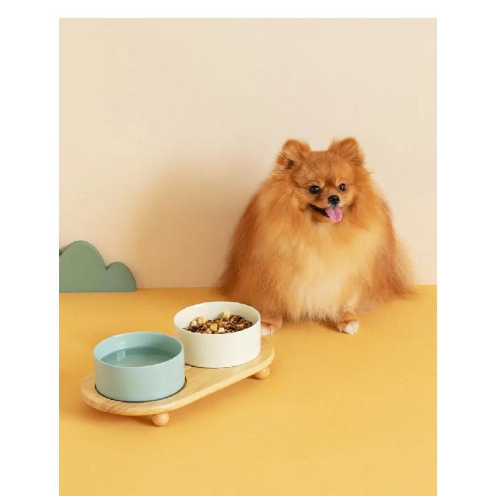 1800ML Ceramic Small Dog Food Water Bowl Elevated Cat Large Capacity Double Feeding Bowls with Wooden Stand Pet Drink Eat Feeder