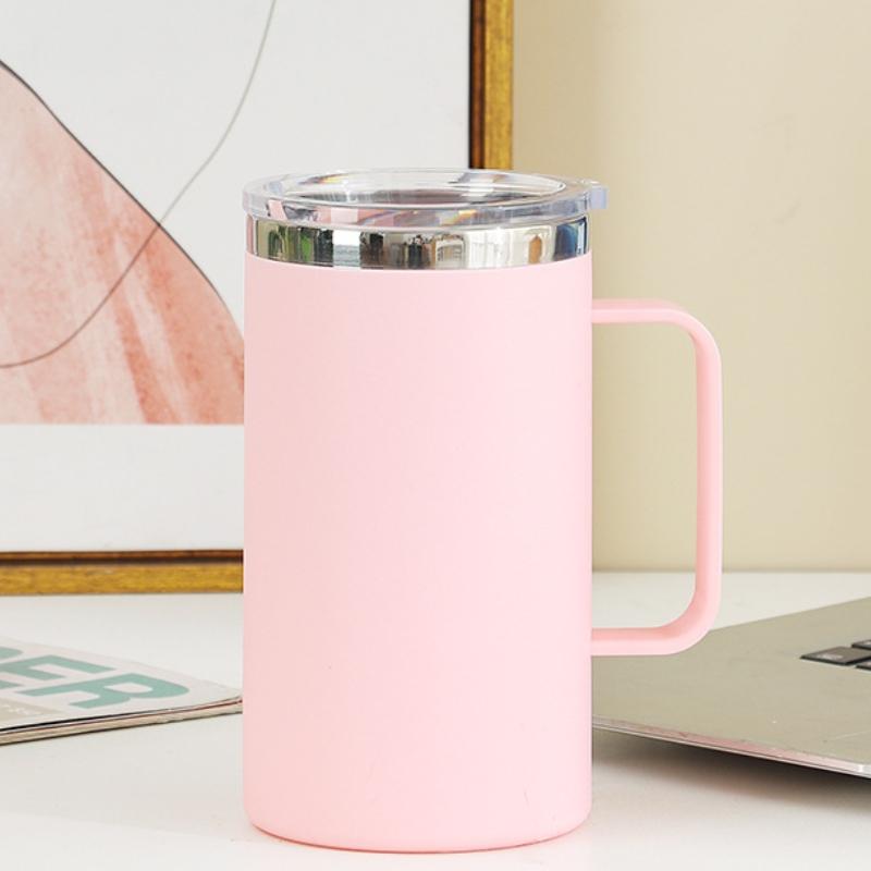650ML Stainless Steel Water Bottle with Lid and Handle Double Layers Portable Simply Style Coffee Mug Heat Insulation Milk Cup