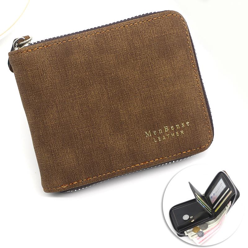 Men's Vintage Frosted PU Bi-fold Zipper Wallet with Coin Purse