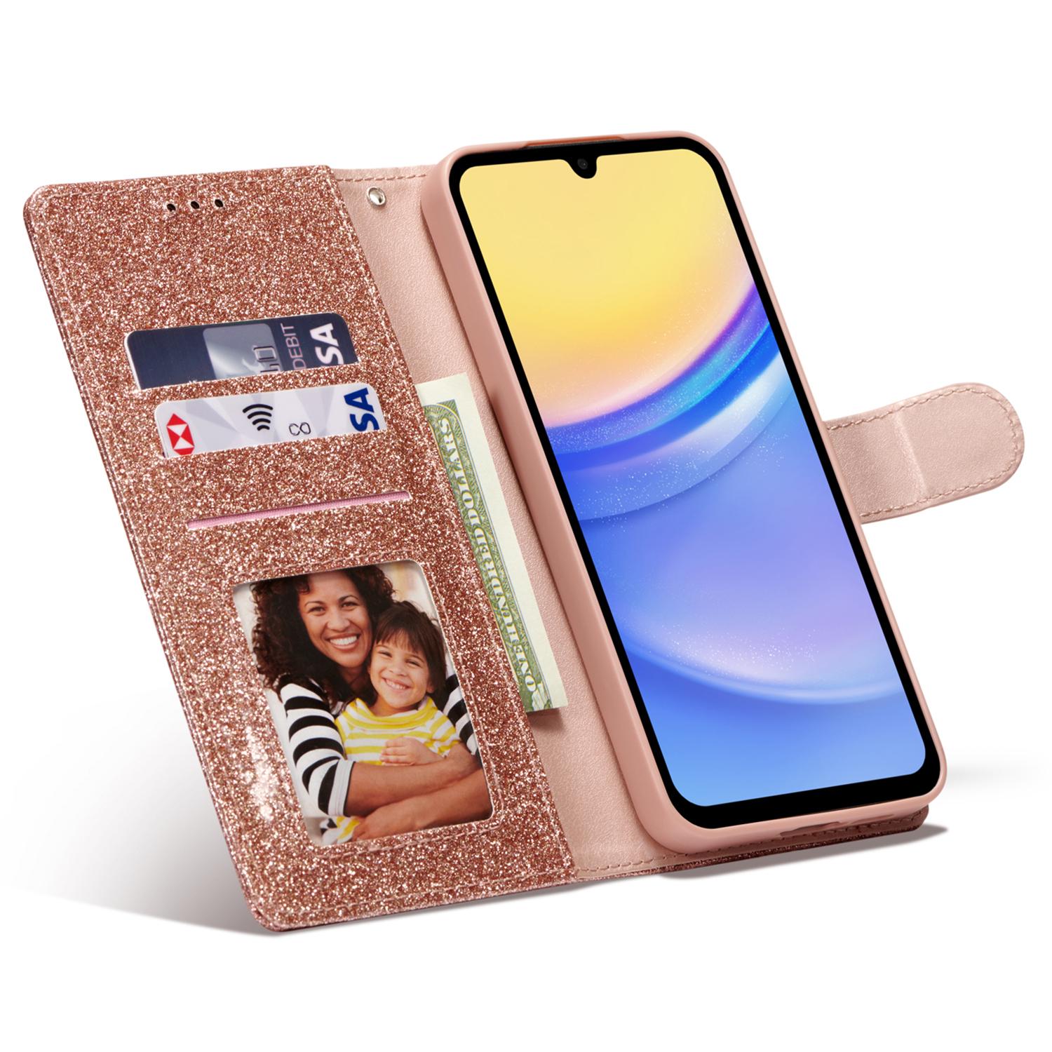 

For Samsung Galaxy A55 5G Glitter Leather Case with Diamond Love Heart Wallet Stand Flip Cover Black