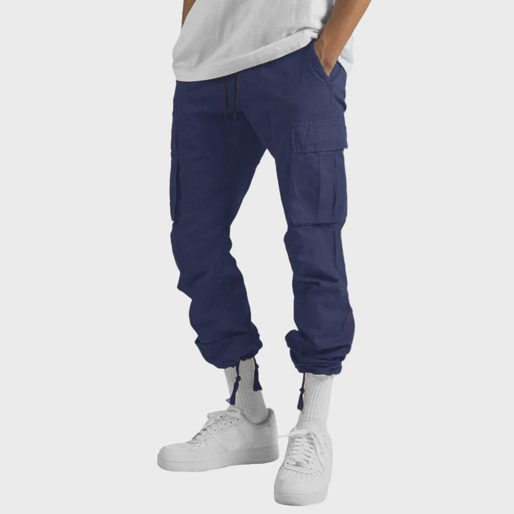 Men's Straight Casual Multi-Pocket Overalls for Spring and Autumn with Drawstring.